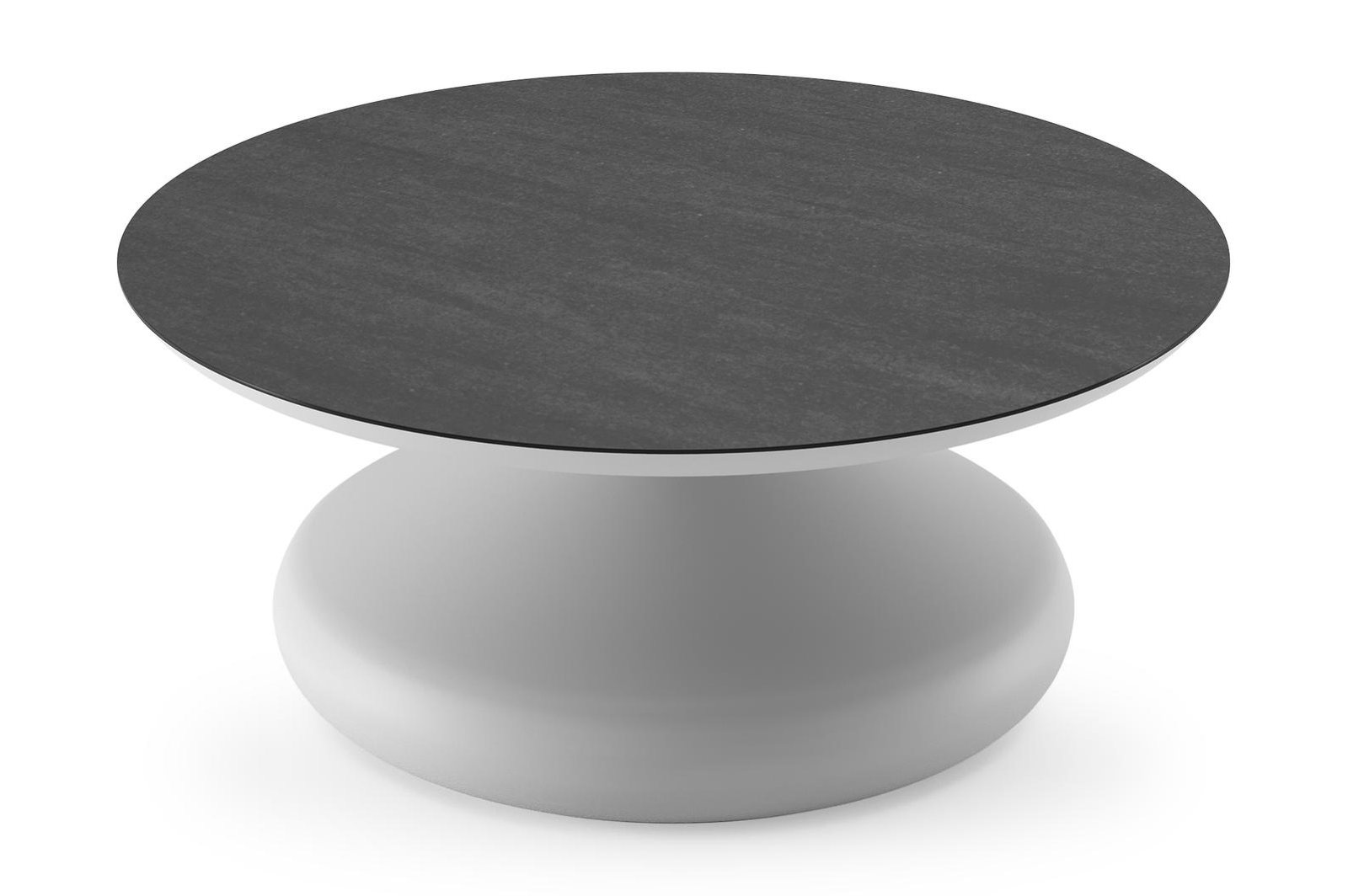 Bomero loungetafel rond in wit aluminium en volkeramiek Basalt Black - Dia. 84 x H 32.2 cm