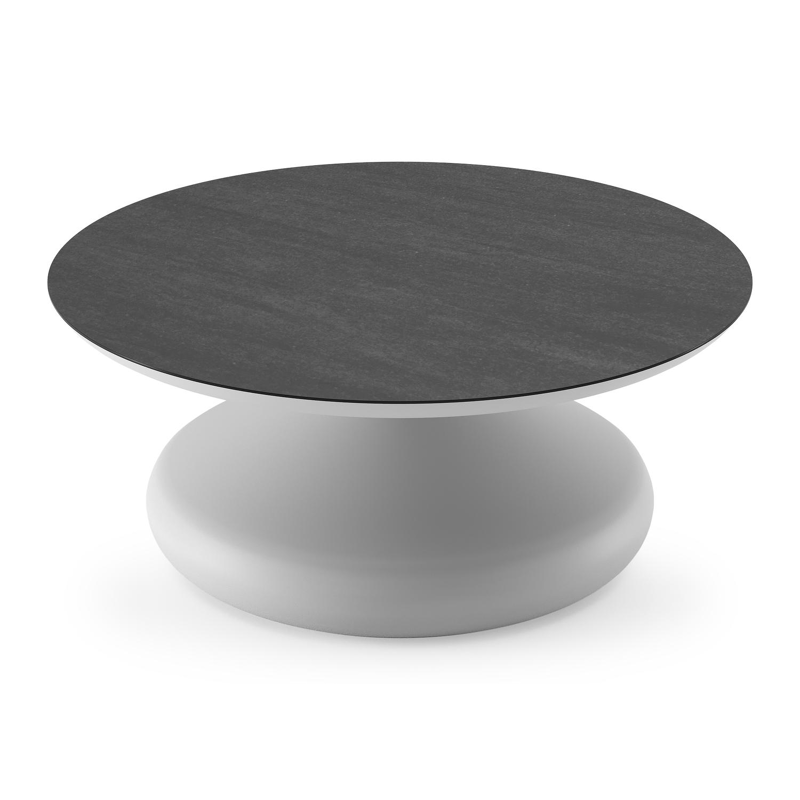 Bomero loungetafel rond in wit aluminium en volkeramiek Basalt Black - Dia. 84 x H 32.2 cm