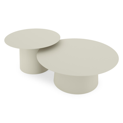 Avila loungetafels in beige aluminium - Dia. 90 x H 36 cm, Dia. 70 x H 42 cm