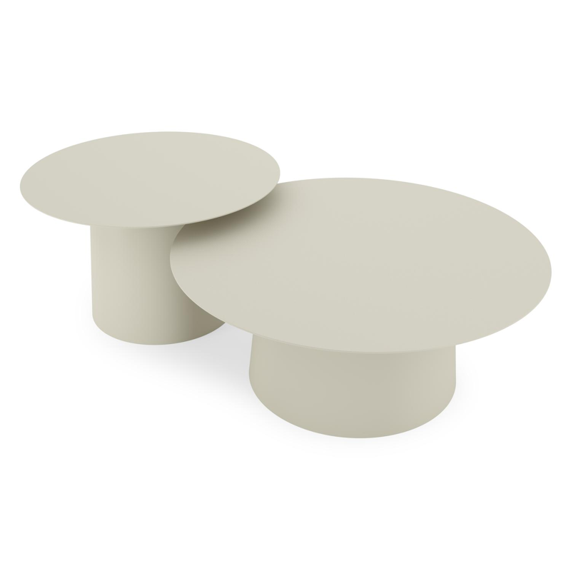 Avila loungetafels in beige aluminium - Dia. 90 x H 36 cm, Dia. 70 x H 42 cm