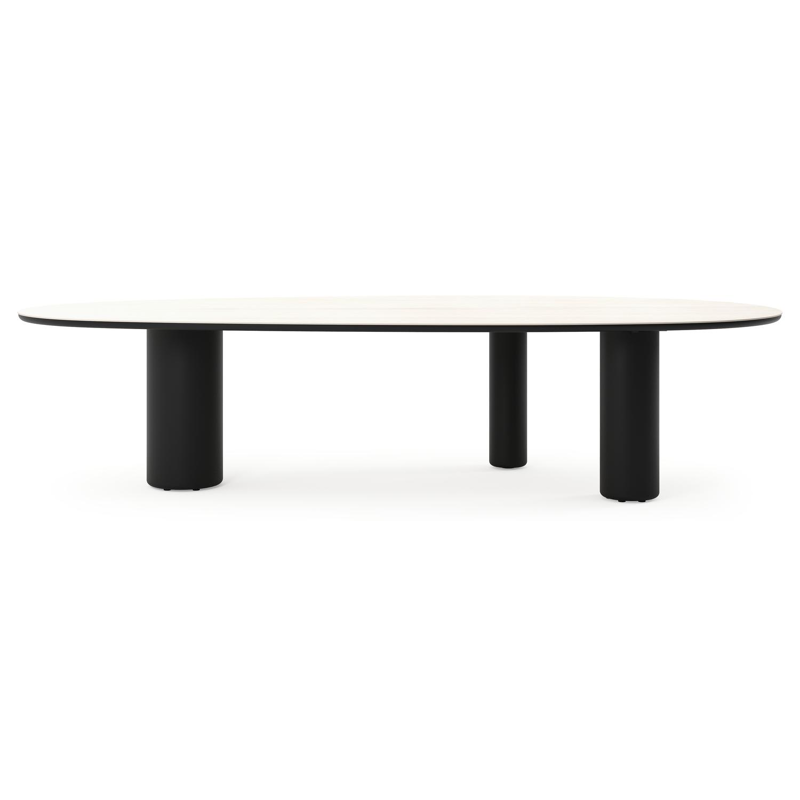 Table de jardin Amico mangue en aluminium noir et céramique pleine Travertino Bianco - Lg. 320 x Lrg. 140 x Haut. 73.5 cm