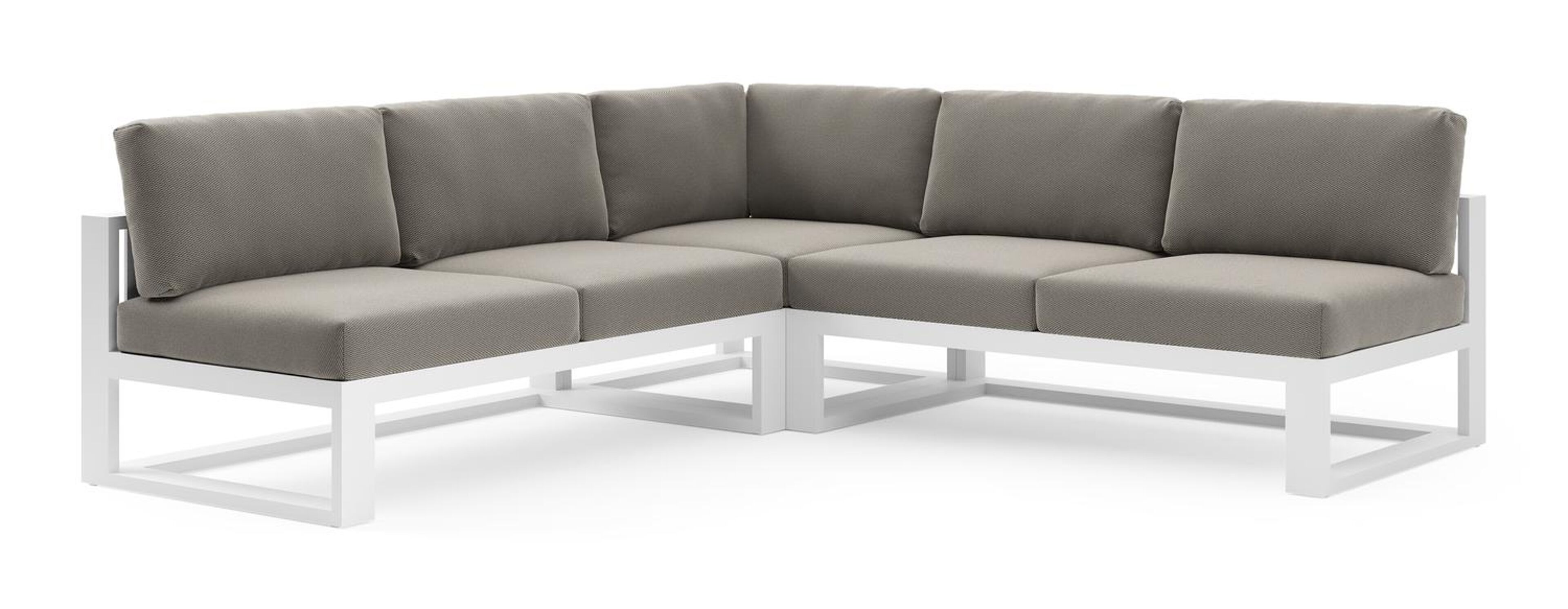 Salon de jardin d'angle Verato en aluminium blanc et coussins en all weather sunbrella® luxe lopi charcoal