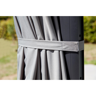 Minore zweefparasol met tiltfunctie in zwart aluminium met grijs polyester parasoldoek - L1: 300 x L2: 400 cm (met voet)