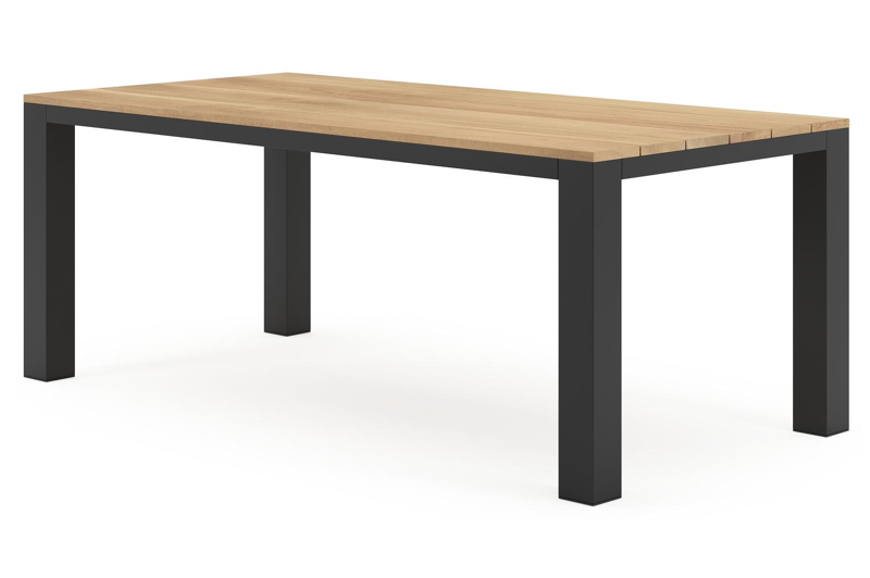 Table de jardin Nano en aluminium noir et teck - Lg 200 x Larg. 100 x H 75 cm