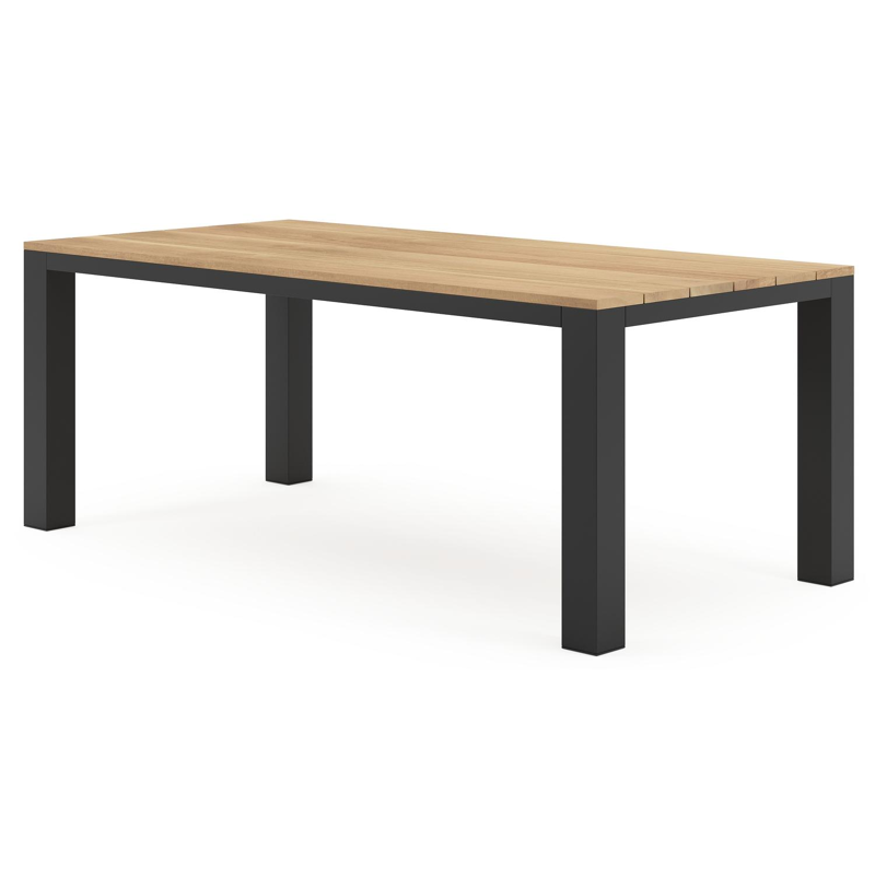 Nano tuintafel in zwart aluminium en teak - L 200 x B 100 x H 75 cm
