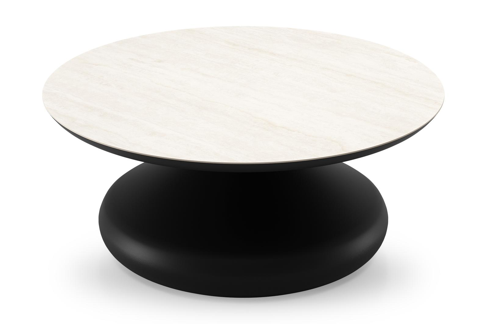 Bomero loungetafel rond in zwart aluminium en volkeramiek Travertino Bianco - Dia. 84 x H 32.2 cm