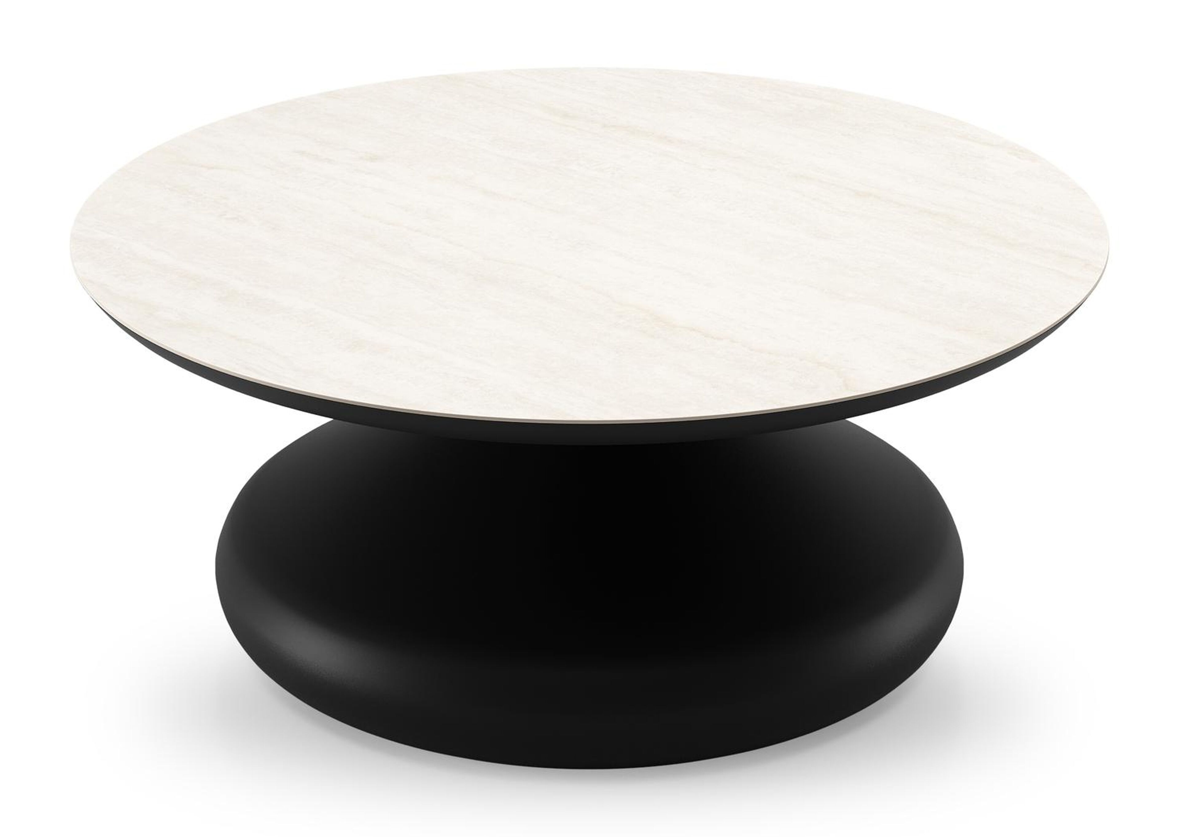 Bomero loungetafel rond in zwart aluminium en volkeramiek Travertino Bianco - Dia. 84 x H 32.2 cm