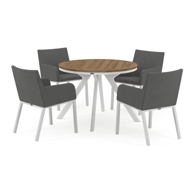 Viaro tuinset in wit aluminium en colour finish teak tafelblad met 4 Rivo tuinstoelen