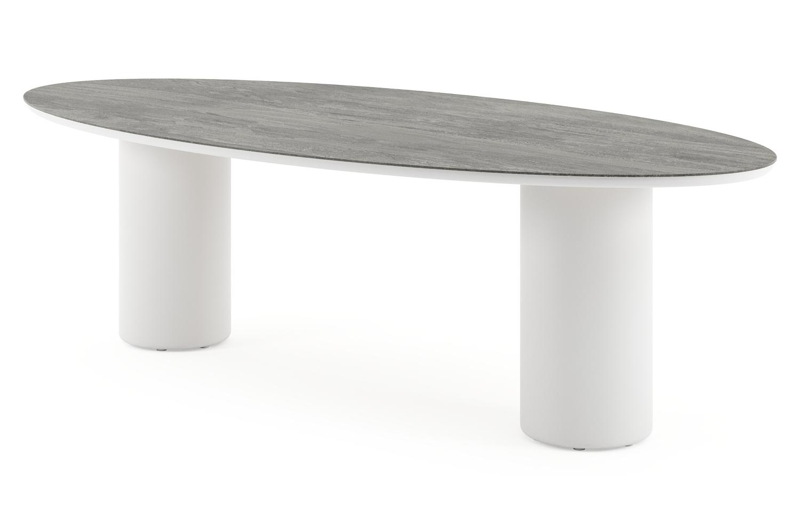 Amico tuintafel ovaal in wit aluminium en volkeramiek Aspen Grey - L 260 x B 125 x H 73.5 cm