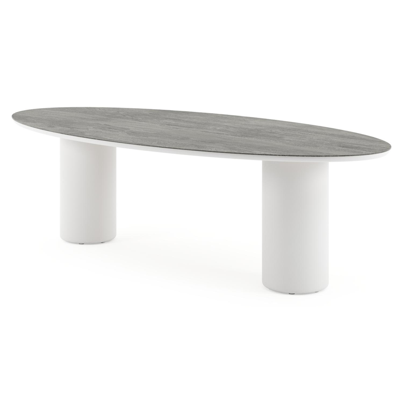 Amico tuintafel ovaal in wit aluminium en volkeramiek Aspen Grey - L 260 x B 125 x H 73.5 cm