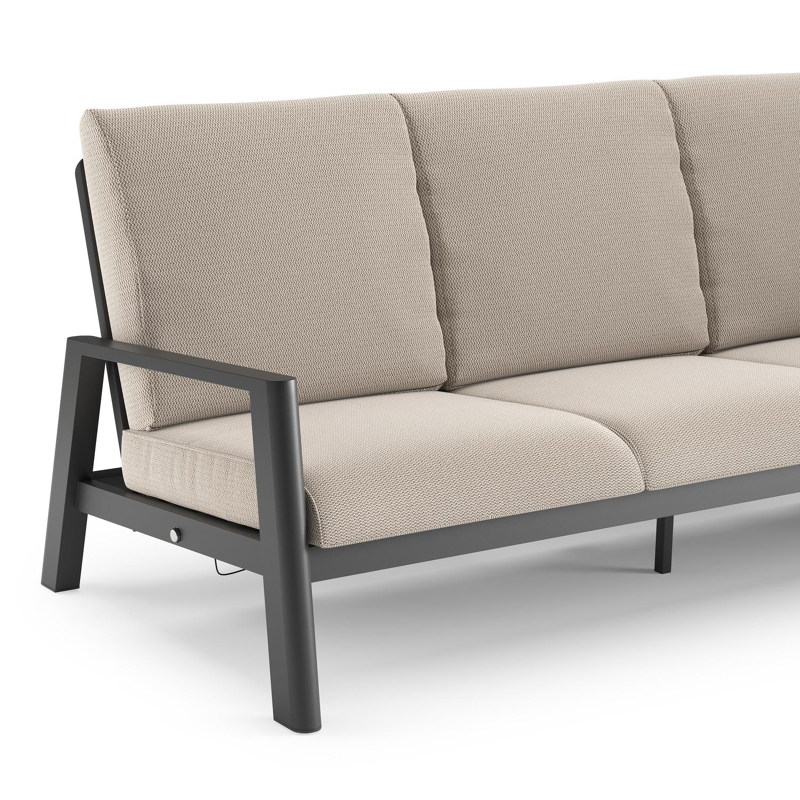 Cirello loungeset in zwart aluminium met lopi fossil all weather sunbrella® luxe kussen