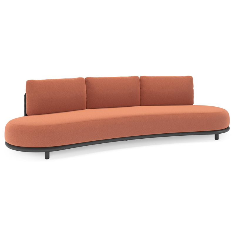 Lomano loungebank in zwart aluminium en zwart verticaal geweven luxe vlakke rope met heritage rust all weather sunbrella® luxe kussen