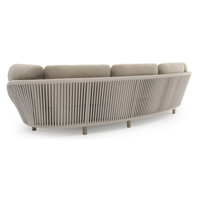 Lupino loungebank in beige aluminium en beige verticaal geweven luxe vlakke brede rope met marbella beige all weather cosytica kussen