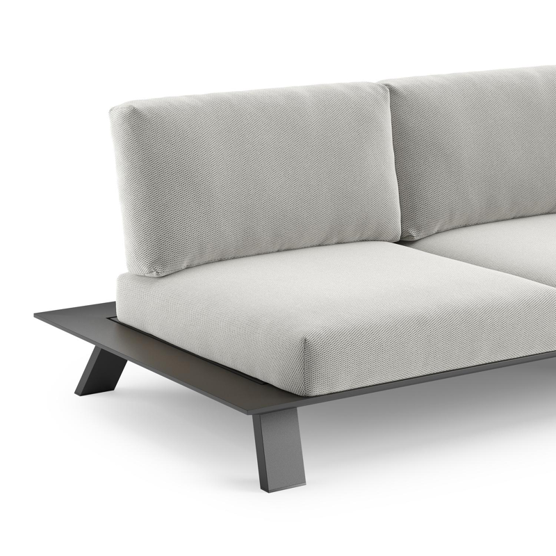 Canapé de jardin Cesano en aluminium noir et coussin en all weather Sunbrella® luxe lopi ash