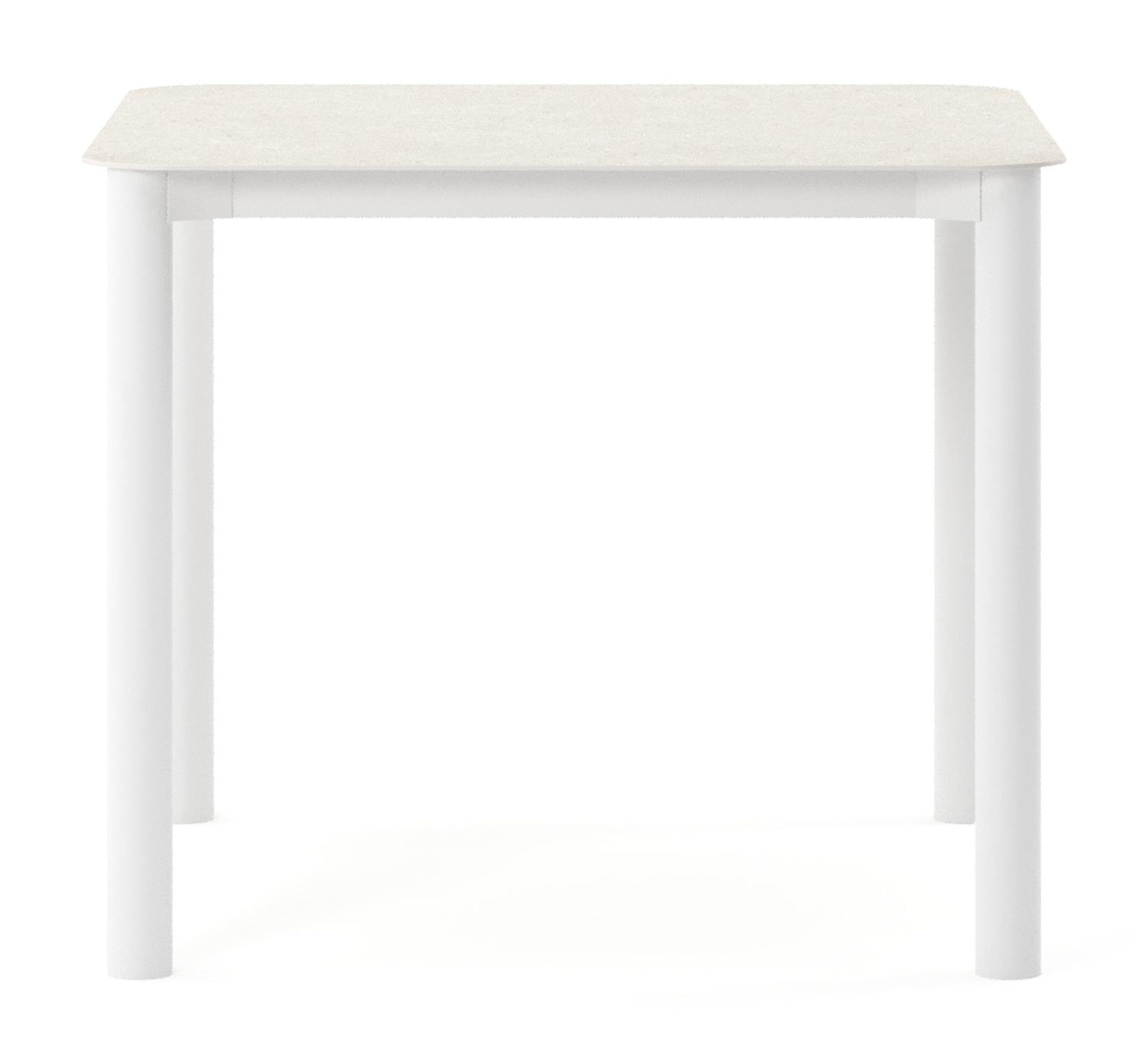 Table de jardin Orso rectangulaire arrondi en aluminium blanc et céramique pleine Shilin - Lg. 90 x Lrg. 90 x Haut. 75 cm