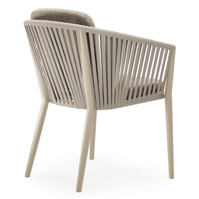 Orso tuinstoel in beige aluminium en beige verticaal geweven vlakke rope met zitkussen in All Weather Cosytica Bora Jungle