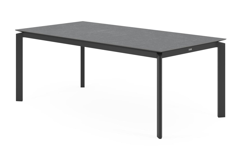 Cirello tuintafel in zwart aluminium en volkeramiek pierre bleue - L 200 x B 100 x H 76 cm