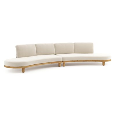 Donato loungebank in teak en beige verticaal geweven ronde rope met all weather cosytica Althea Off White kussen