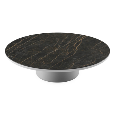 Table de basse Amico ronde en aluminium blanc et céramique pleine Black Obsession - Diam. 110 x Haut. 28 cm