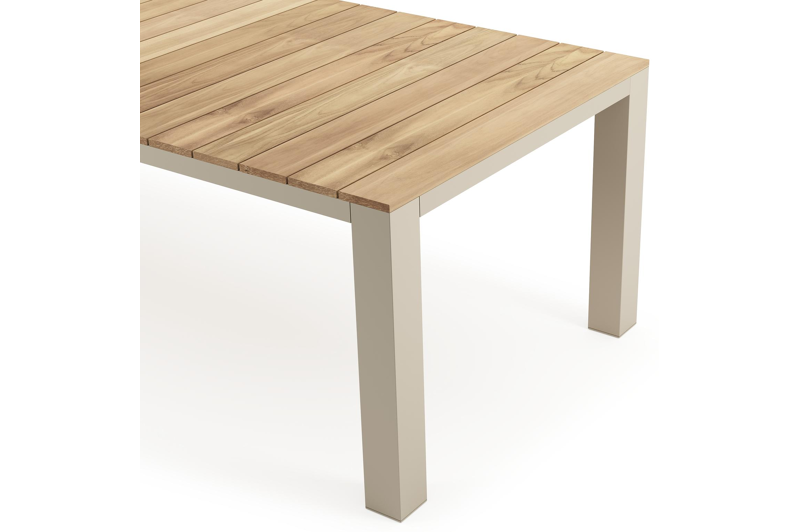 Nano tuintafel rechthoekig in beige aluminium en teak L 280 x B 110 x H 75 cm x H 75 cm