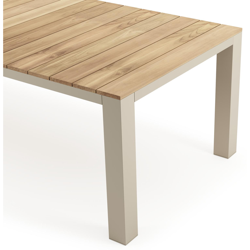 Nano tuintafel rechthoekig in beige aluminium en teak L 280 x B 110 x H 75 cm x H 75 cm