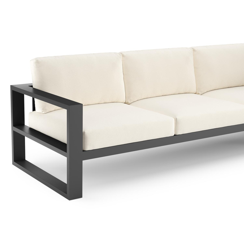 Verato loungehoek in zwart aluminium met natte white all weather sunbrella® luxe kussen