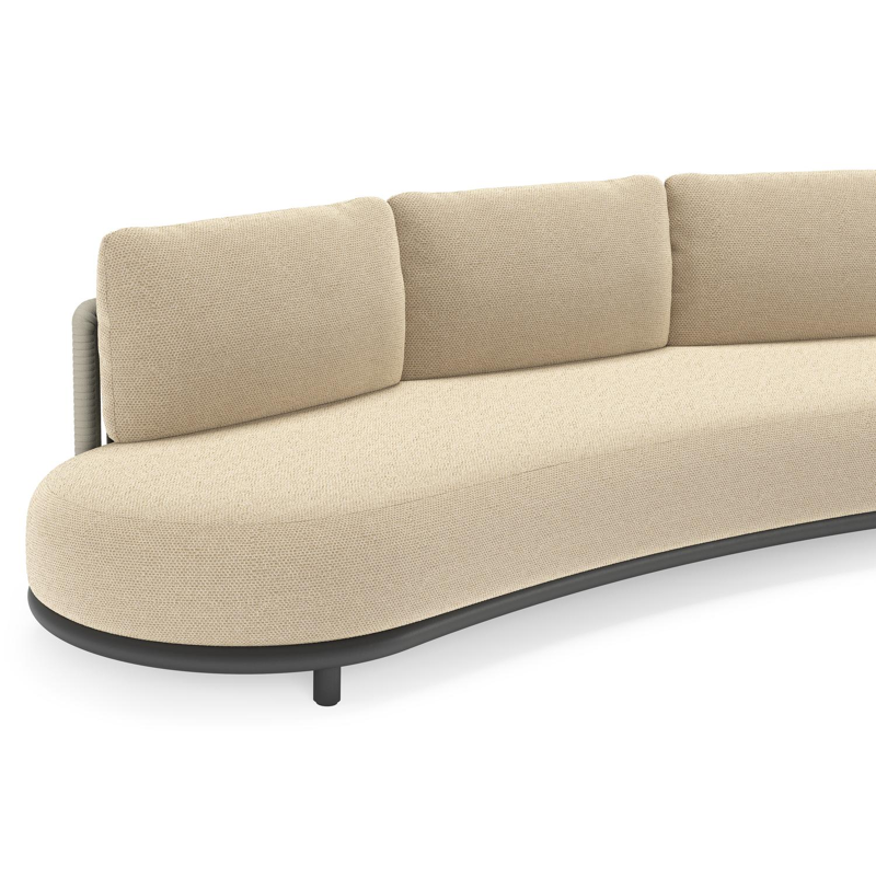 Lomano loungeset in zwart aluminium en beige verticaal geweven luxe vlakke rope met Althea Camel all weather cosytica