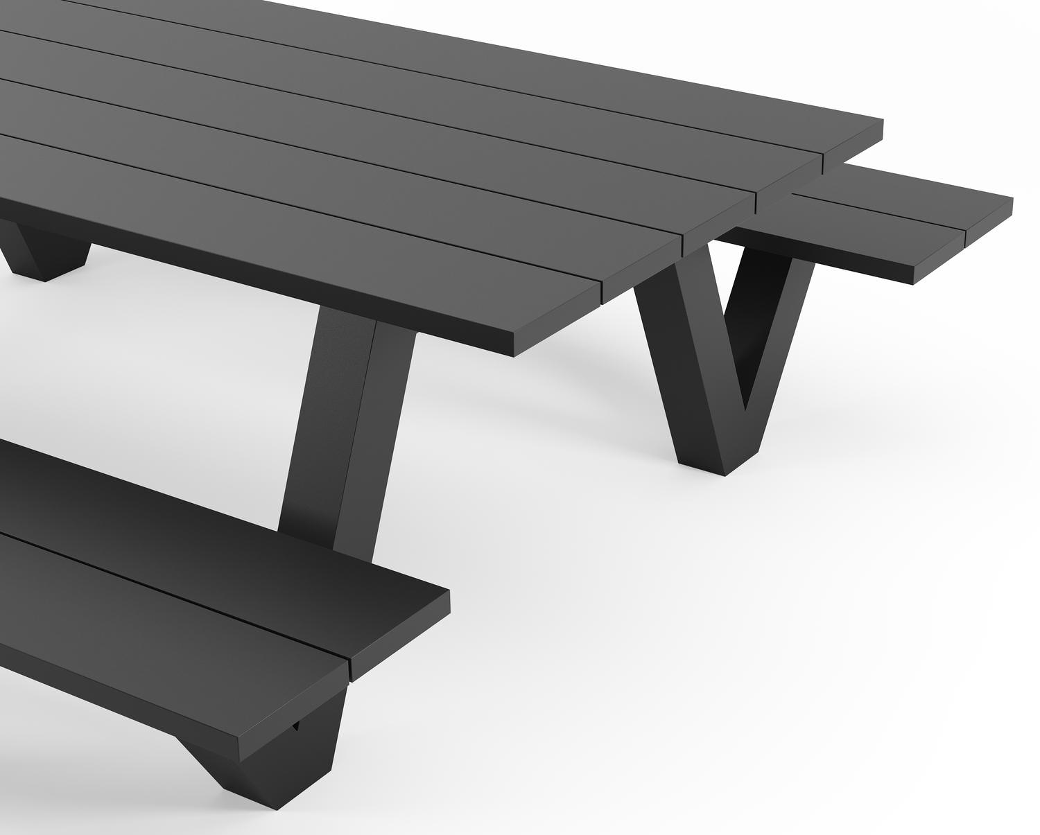 Norma picknicktafel in zwart aluminium - L 240 x B 213 x H 74 cm