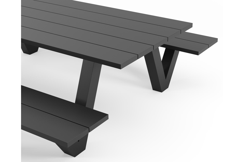Norma picknicktafel in zwart aluminium - L 240 x B 213 x H 74 cm