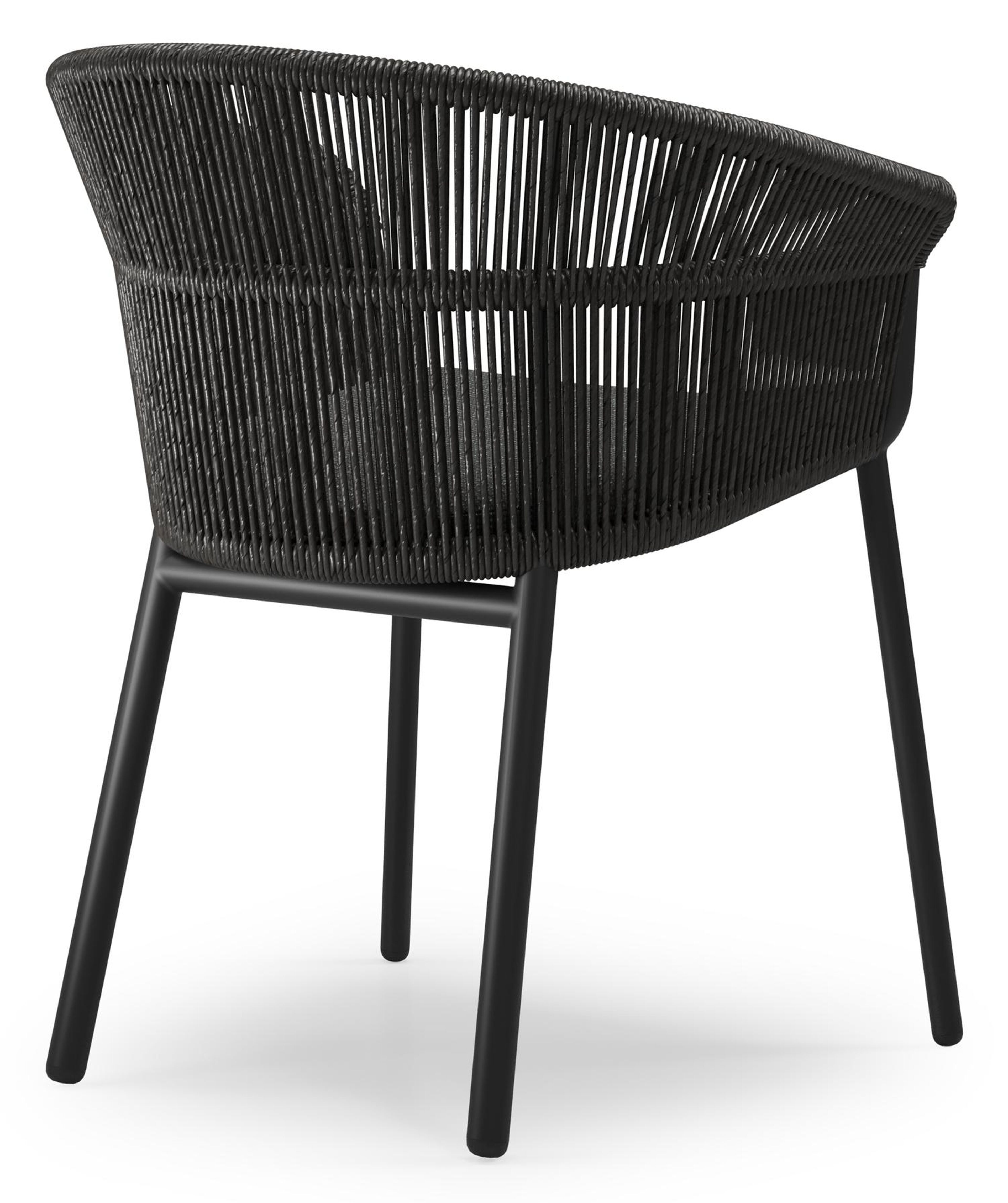 Matera stapelbare tuinstoel in zwart aluminium en zwart gedraaide ronde wicker met kussen in sky black weather+ softtouch