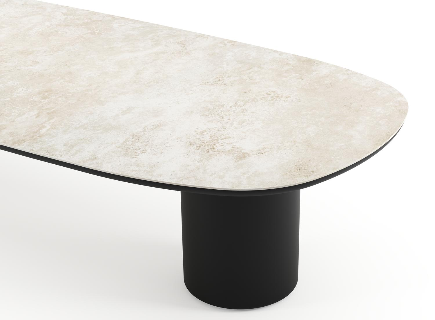 Table de jardin low dining Amico bombo en aluminium noir et céramique pleine Rapolano - Lg. 320 x Lrg. 130 x Haut. 61 cm