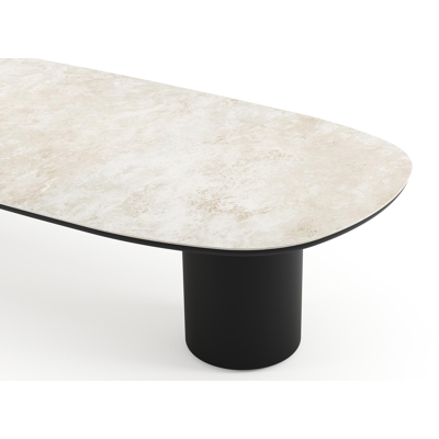 Table de jardin low dining Amico bombo en aluminium noir et céramique pleine Rapolano - Lg. 320 x Lrg. 130 x Haut. 61 cm