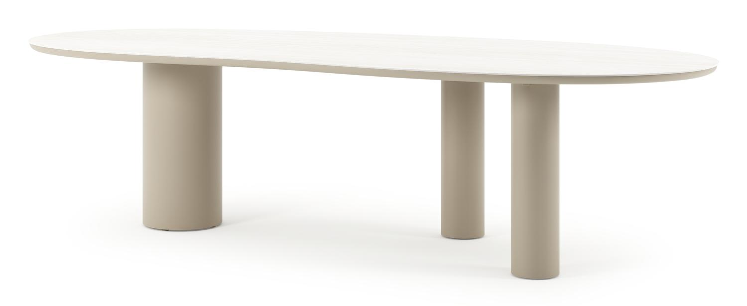 Table de jardin Organo organique en aluminium beige et céramique pleine Calista Lg. 280 x Lrg. 120 x Haut. 74 cm