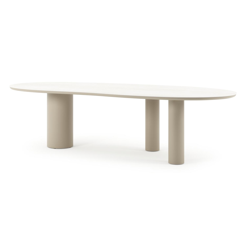 Table de jardin Organo organique en aluminium beige et céramique pleine Calista Lg. 280 x Lrg. 120 x Haut. 74 cm