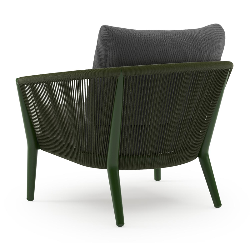 Orso loungestoel in groen aluminium en groen verticaal geweven ronde rope met Lopi Shadow all weather sunbrella® luxe kussen