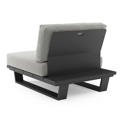 Fauteuil de jardin Pagino en aluminium noir et coussins en all weather sunbrella® luxe savane nimbus