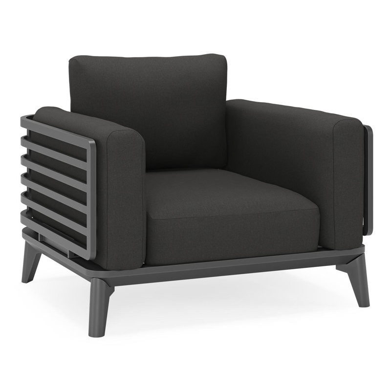 Mosa loungestoel in zwart aluminium met natte sooty all weather sunbrella® premium kussen