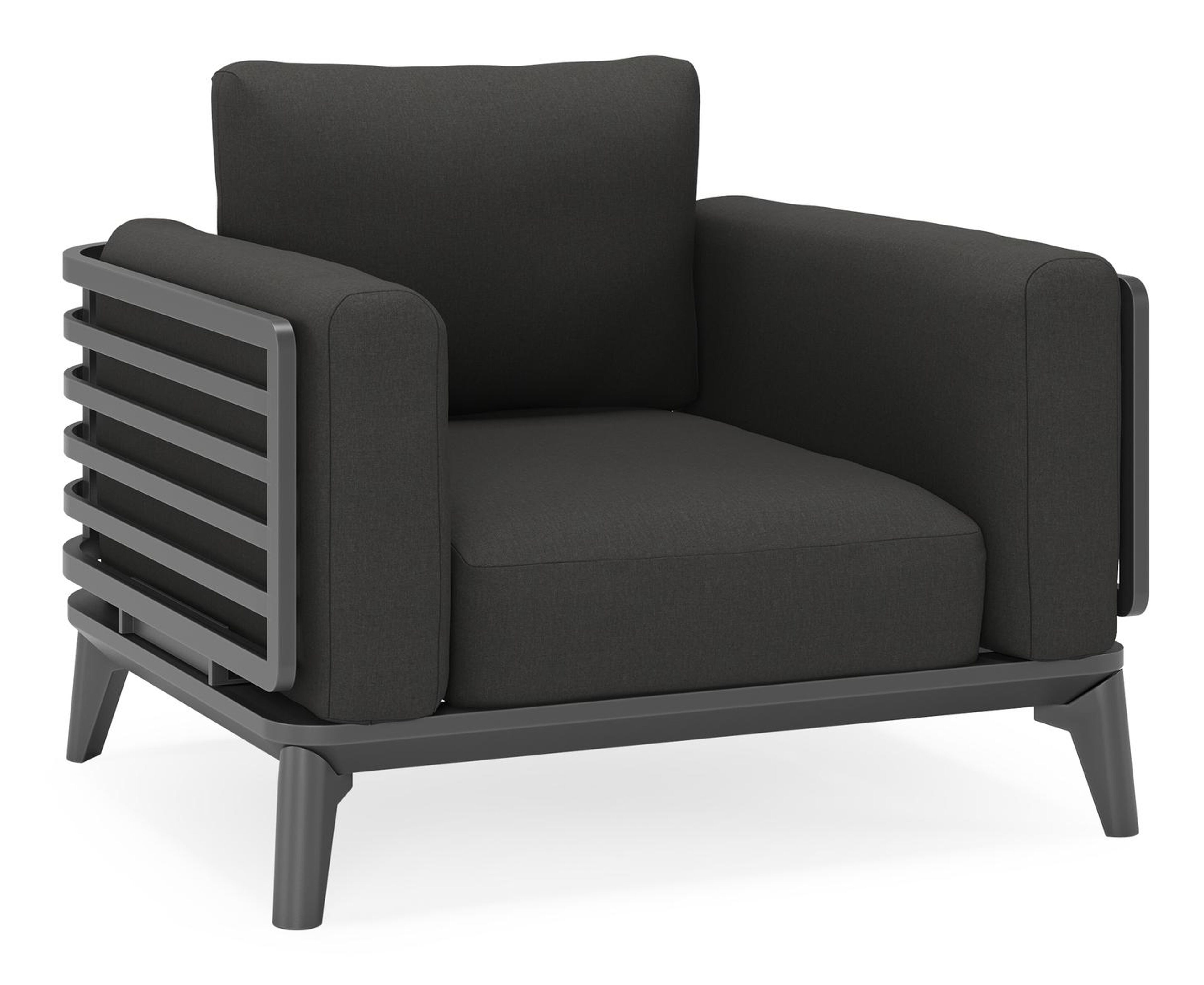 Fauteuil de jardin Mosa en aluminium noir avec coussin en all weather sunbrella® premium natte sooty