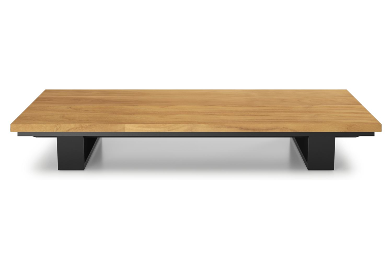 Table basse Pagino en aluminium noir et teck naturel - Lg 140 x larg. 79,5 x H 21 cm