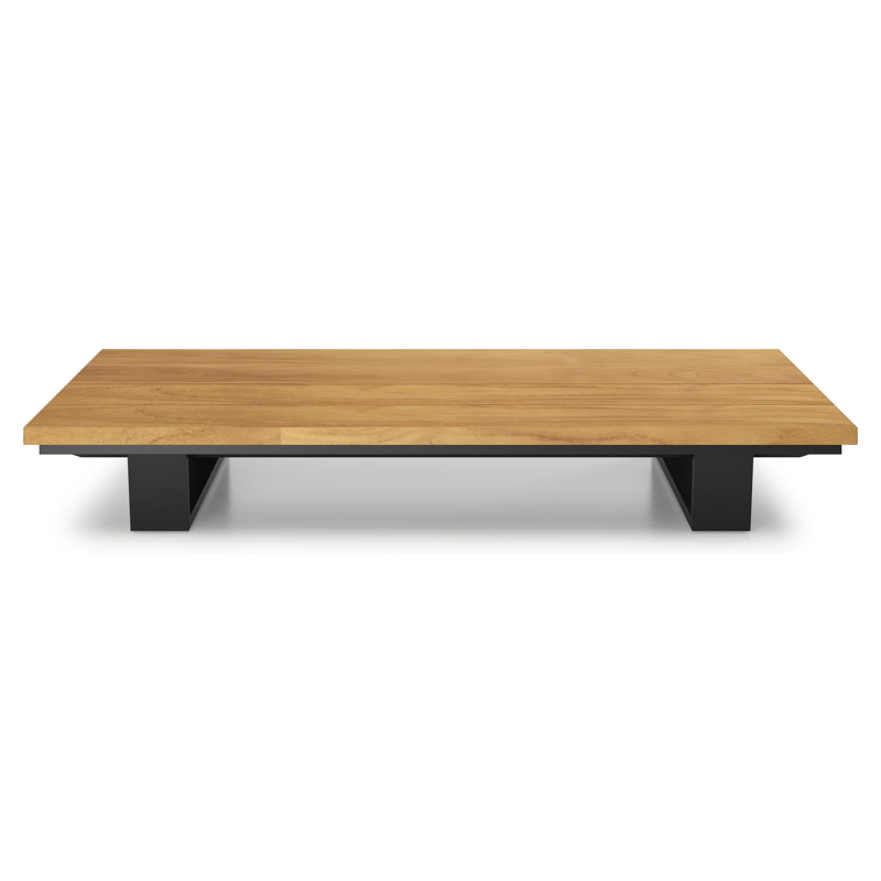 Table basse Pagino en aluminium noir et teck naturel - Lg 140 x larg. 79,5 x H 21 cm