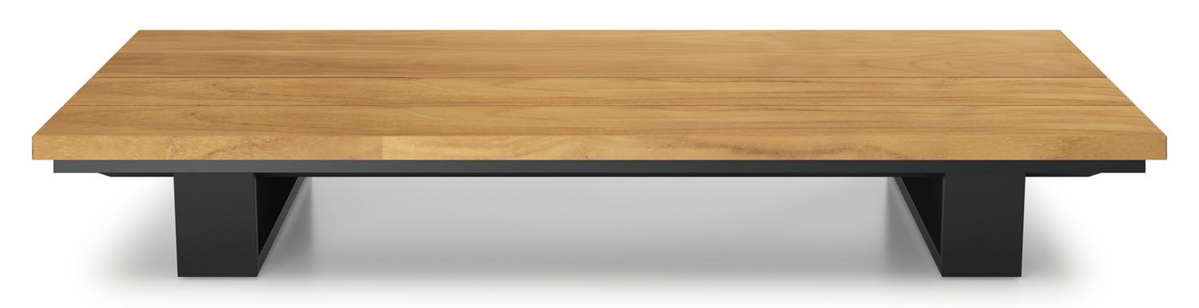 Table basse Pagino en aluminium noir et teck naturel - Lg 140 x larg. 79,5 x H 21 cm
