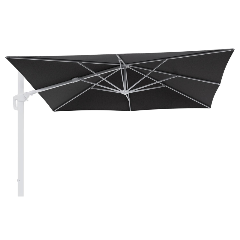 Parasol pendant Minore avec fonction tilt en aluminium blanc et toile de parasol en All Weather Sunbrella® Luxe Firenze Tunder  - Lg.1: 280 x Lg.2: 370 cm (sans pied de parasol