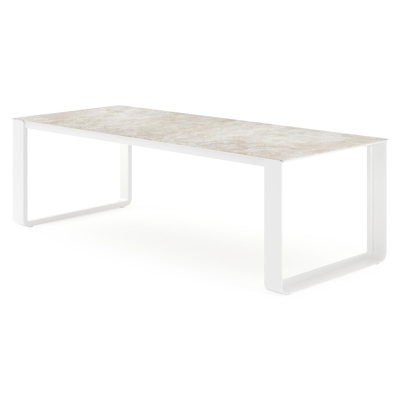Atessa tuintafel rechthoekig in wit aluminium en volkeramiek Rapolano L 240 x B 100 cm