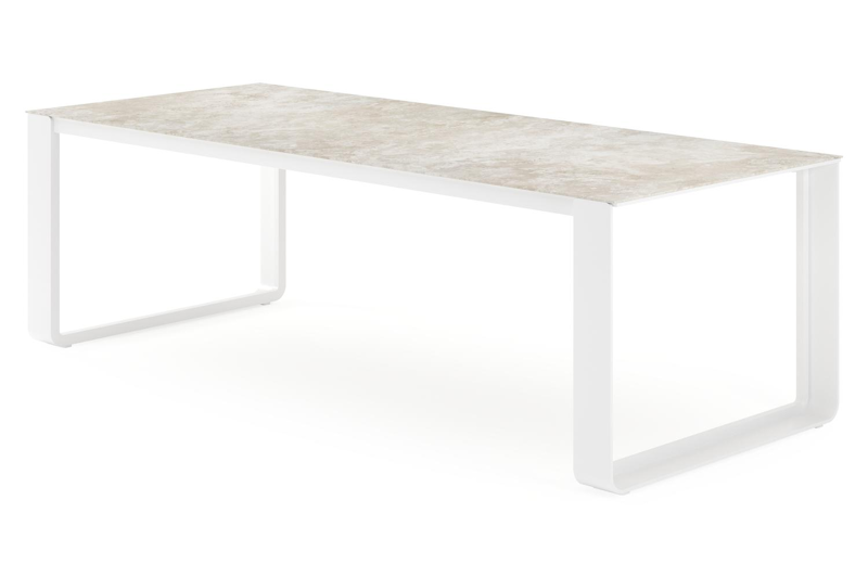 Atessa tuintafel rechthoekig in wit aluminium en volkeramiek Rapolano L 240 x B 100 cm
