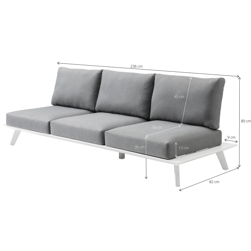 Canapé de jardin Puglia 3-pl en aluminium blanc avec coussin en weather+ softtouch gris