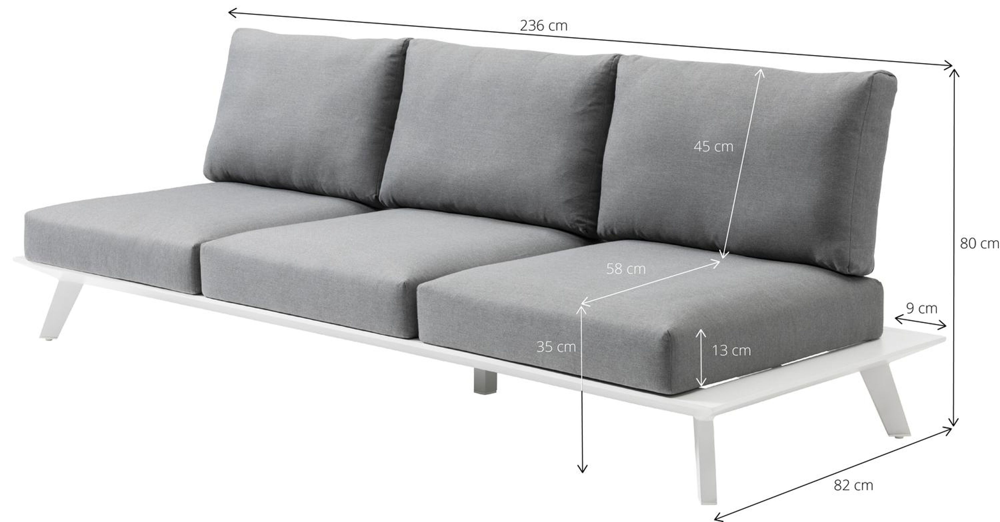 Canapé de jardin Puglia 3-pl en aluminium blanc avec coussin en weather+ softtouch gris