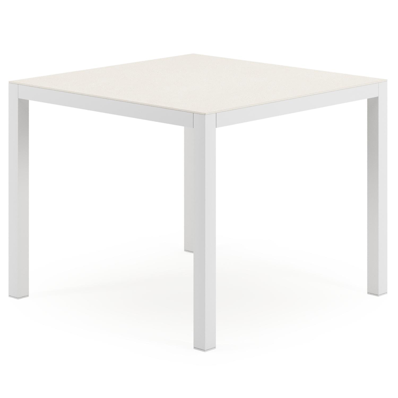 Feltro tuinset in wit aluminium en sintered stone Crema minerale met 2 Calobra tuinstoelen