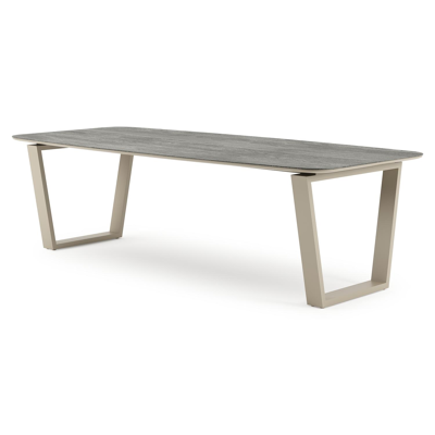 Pagino tuintafel bootvorm in beige aluminium en volkeramiek Aspen Grey - L 255 x B 115 x H 73 cm