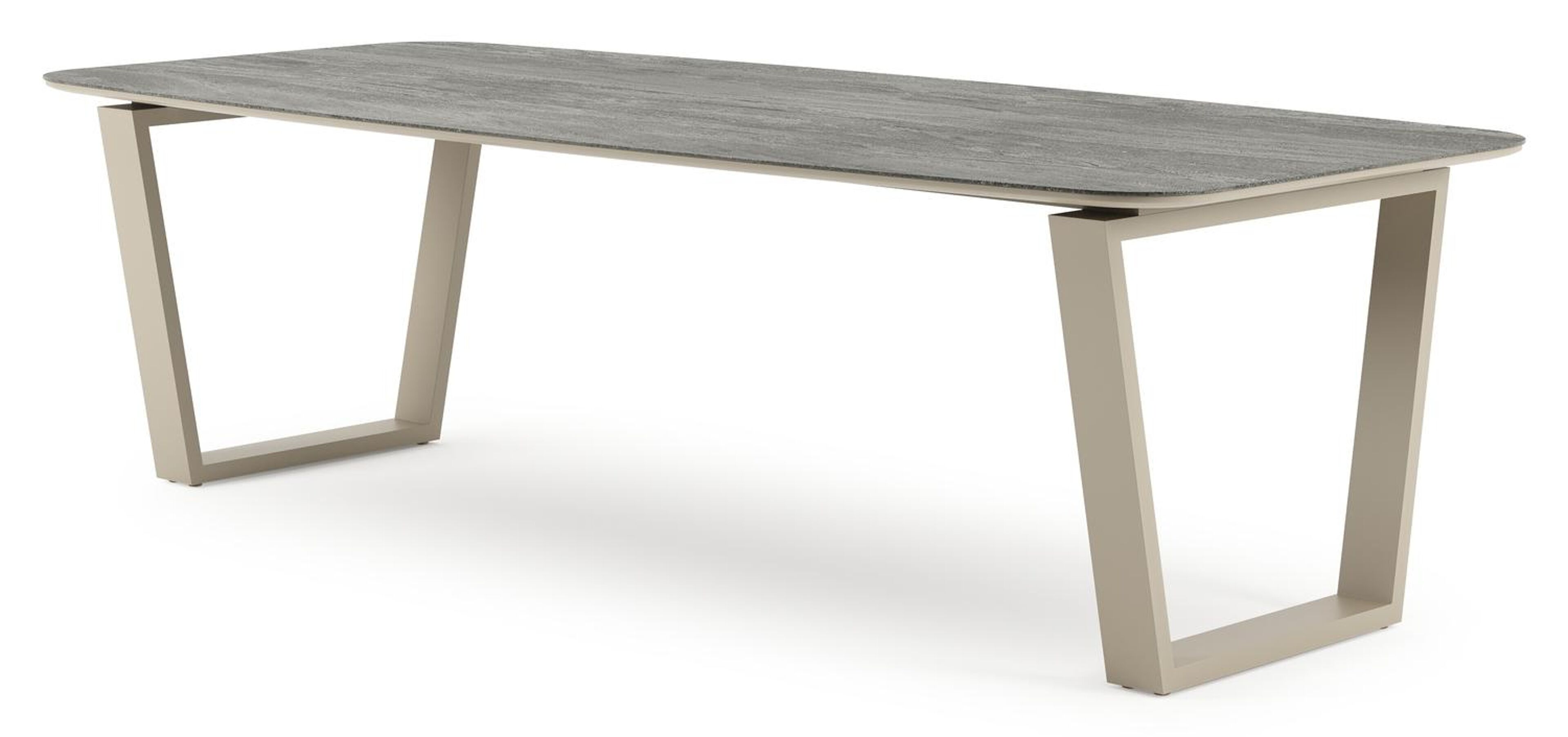 Table de jardin Pagino forme de bateau en aluminium beige et céramique pleine Aspen Grey - Lg. 255 x Lrg. 115 x Haut. 73 cm