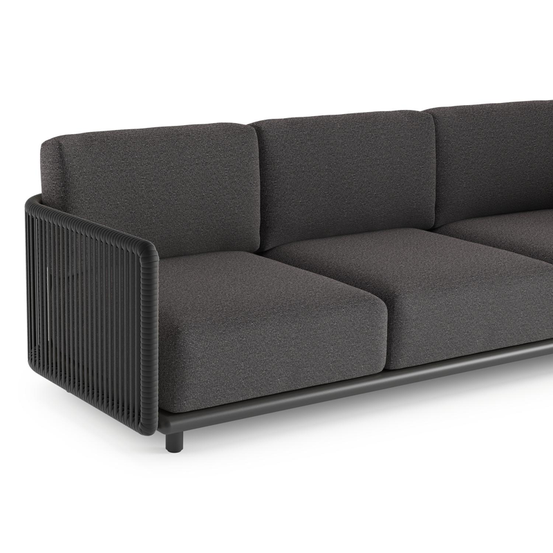 Organo loungeset in zwart aluminium en zwart verticaal geweven luxe vlakke rope met firenze tunder all weather Solica kussen